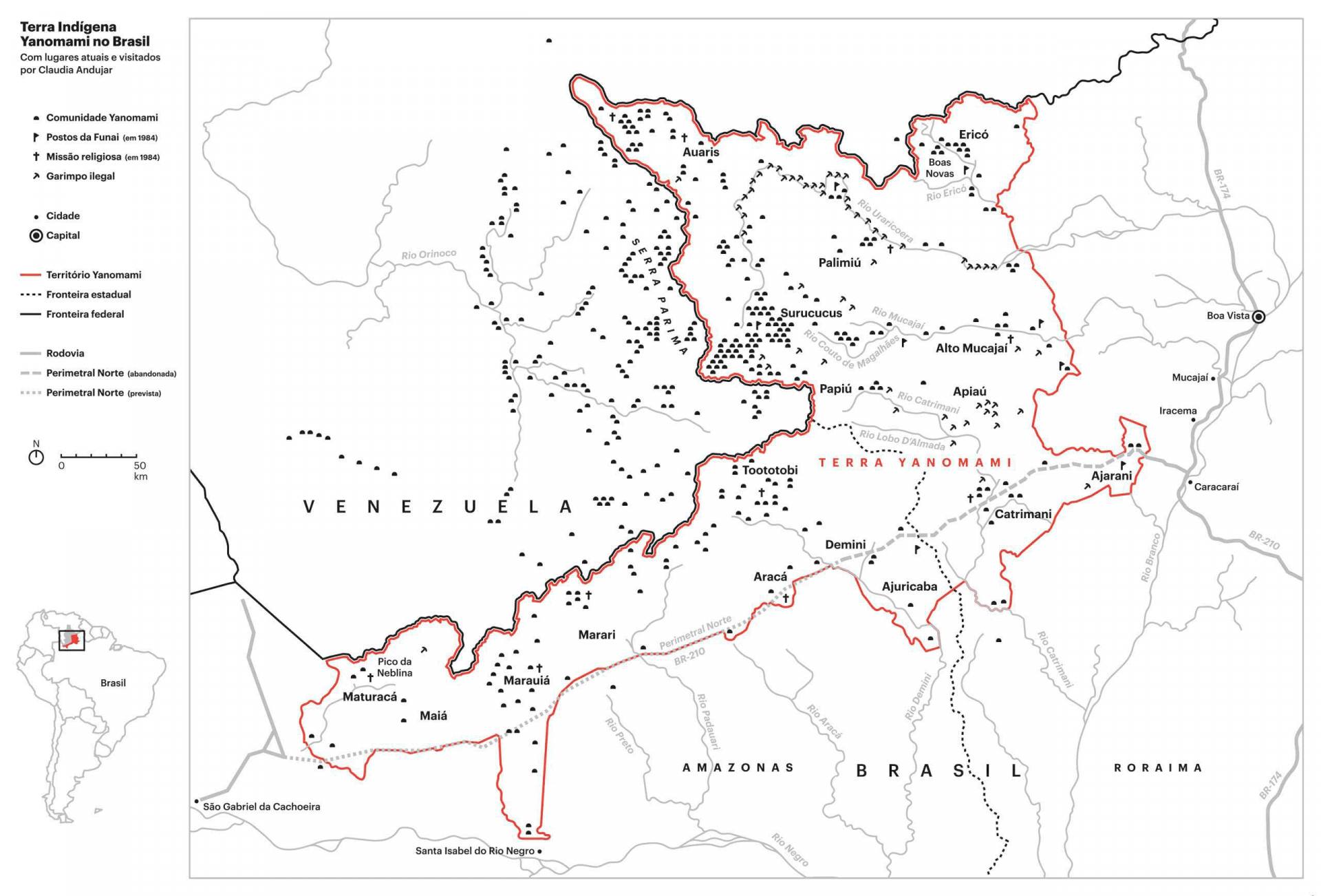 Mapa da terra Indígena Yanomami